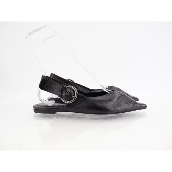 Jeffrey Campbell Scone Slingback Pointed Toe Flat Black Leather Size 7 Buckle - Picture 3 of 12